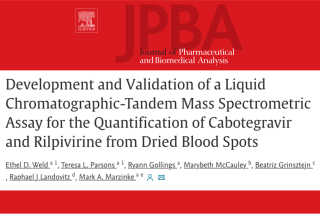 A masthead for a journal articled titled, "Development and Validation of a Liquid Chromatographic-Tandem Mass Spectrometric Assay for the Quantification of Cabotegravir and Rilpivirine from Dried Blood Spots"