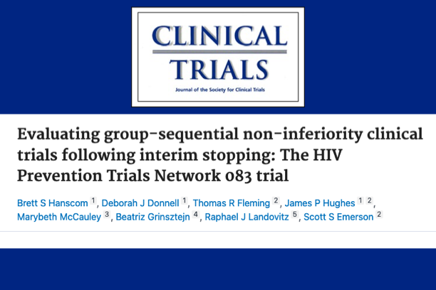 Masthead for article titled, "Evaluating group-sequential non-inferiority clinical trials following interim stopping: The HIV Prevention Trials Network 083 trial"