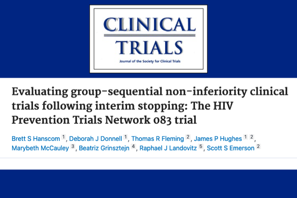 Masthead for a journal article titled "Evaluating group-sequential non-inferiority clinical trials following interim stopping..."
