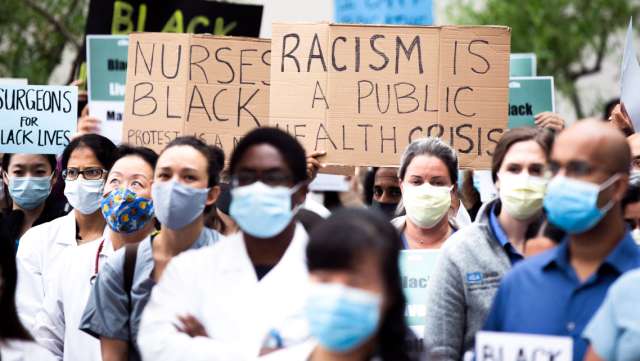 UCLA Health Staff protesting in Westwood during a Black Lives Matter movement.
