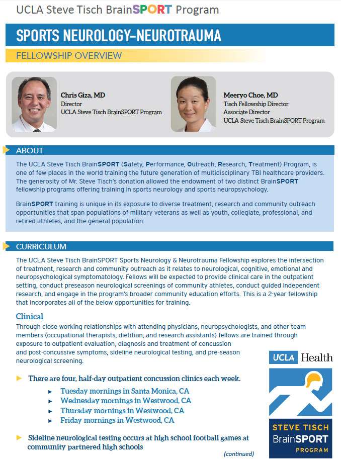 Sports Neurology Fellowship BrainSPORT UCLA Health