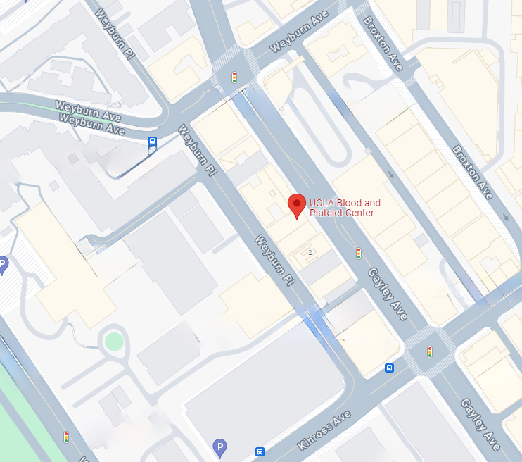 A screenshot of the UCLA Blood & Platelet Center on google maps.