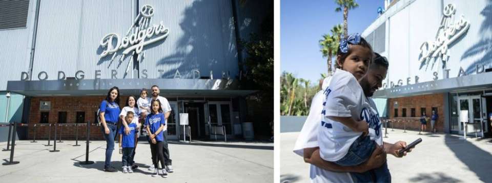 Jazmin and her family standing outside of Dodger Stadium