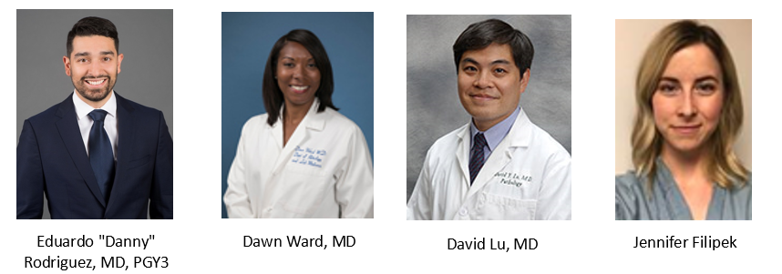 EDI Co Chairs headshots: Eduardo "Danny" Rodriguez, Dawn Ward, David Lu, and Jennifer Filipek.