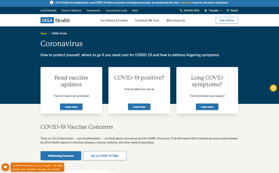Coronavirus Landing Page at UCLAHealth.org
