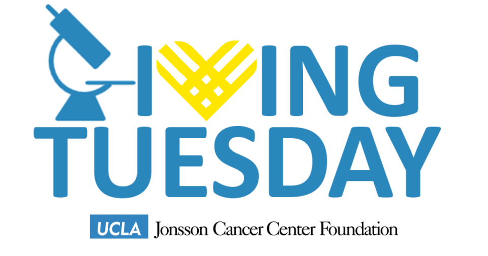 blue and yellow graphic for UCLA JCCF Giving Tuesday
