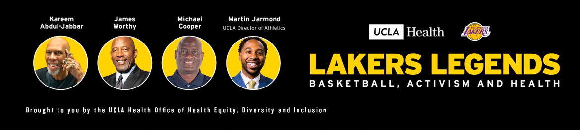 A banner advertising Lakers Legends Basketball, Activism and Health event.