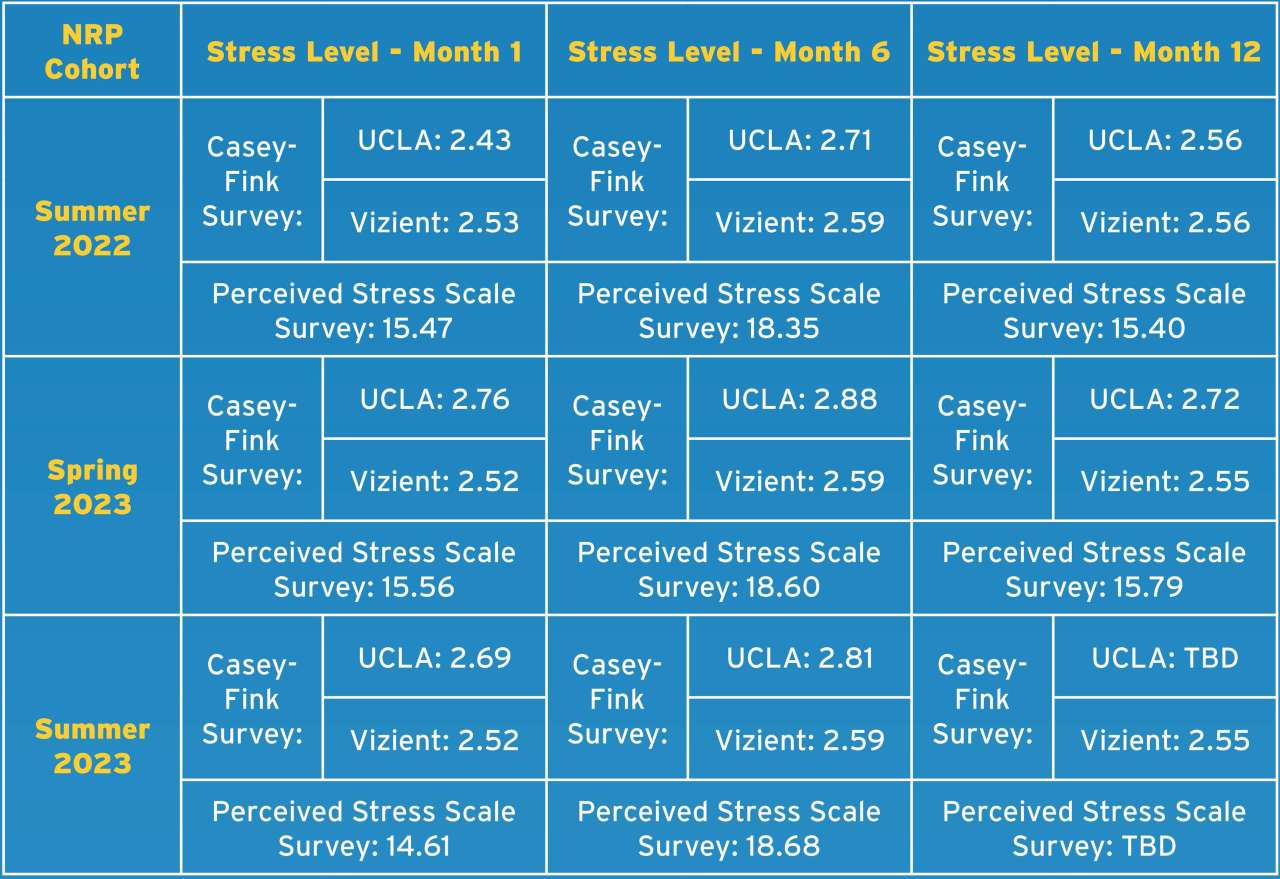 Information chart regarding Measures of Success for UCLA Health Nurse Residency Program (NRP)