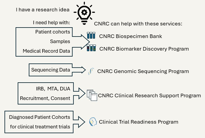 Visual guide with arrows indicating what aspects of CNRC help with which problems, but discussed in more detail further down page