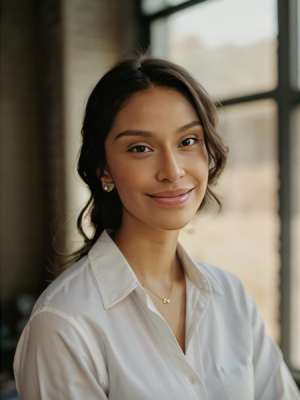 Headshot of Idalia Sotelo wearing a white button down shirt and a blurry background