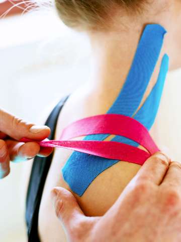 Rehabilitation tape applied to neck