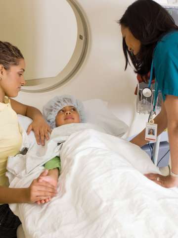 Child patient having a CT scan