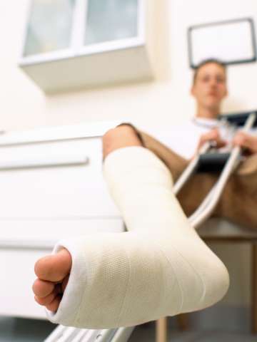 Teenage boy with cast on foot and ankle