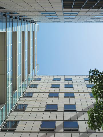 Ronald Reagan UCLA Medical Center building captured from below.