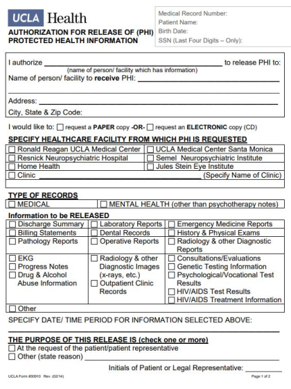 Medical Records - Psychiatry | UCLA Health
