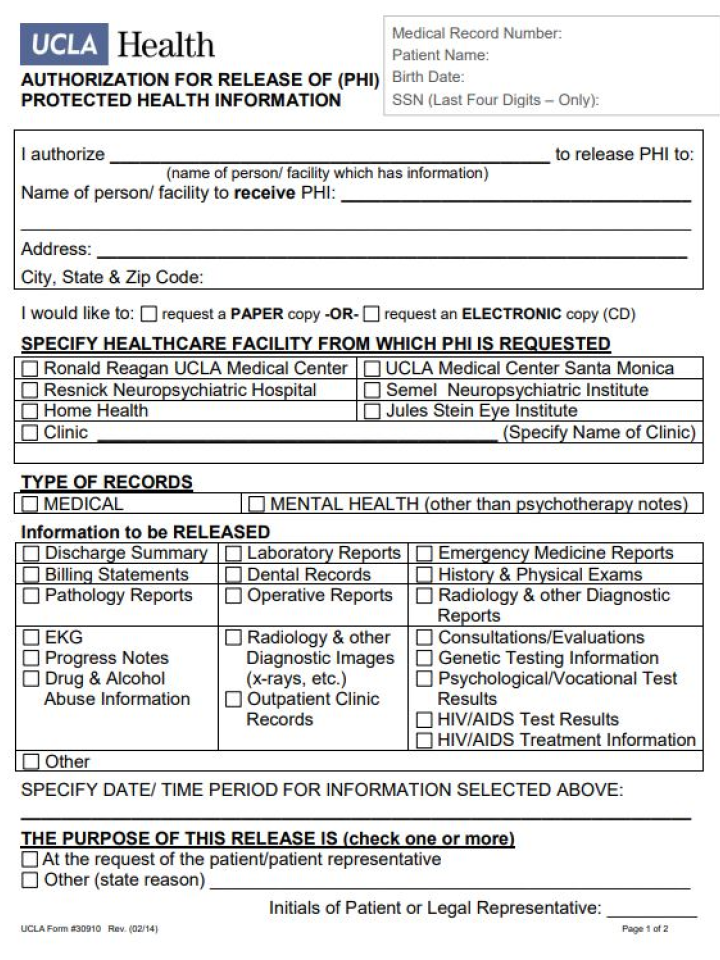 Medical Records Psychiatry UCLA Health
