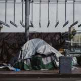 A homeless encampment on the streets of Downtown Los Angeles.