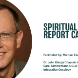 Headshot of a man with a blurred face, alongside text about a spiritual report card program.