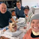 Fulfilling the third of her 3 Wishes, Stacy Estrella was surrounded by her family: (from left) husband Ryan, son Ethan and daughters Chloe and Emily, and her beloved dog, Riley.