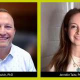 Dr. George Slavich speaks with Dr. Jennifer Taitz during a Zoom presentation.