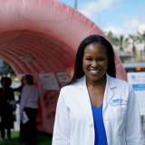 UCLA's Dr. Fola May at a colorectal cancer screening community event