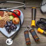 Heart-healthy food and exercise equipment.