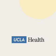 UCLA Health logo on a sand-colored background with a circular sun rising in the right corner.