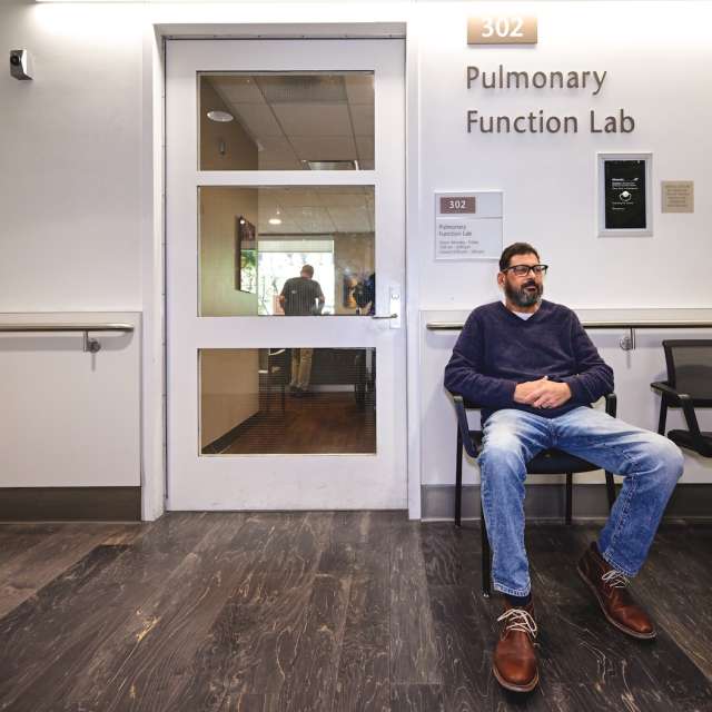 Patient waiting at pulmonary function labs